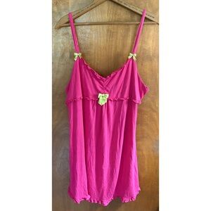 Betsey Johnson Betseyville Barbie Pink Babydoll Slip Dress Green Bow XL Y2K Goth